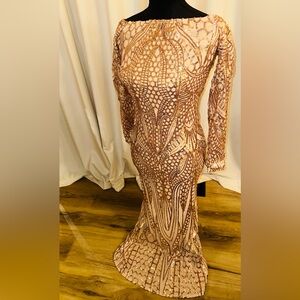 Fashion Nova Rose Gold Sequin Long Sleeve Dress